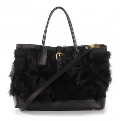 Chekiang Lamb  Fur Tote Bag with Leather